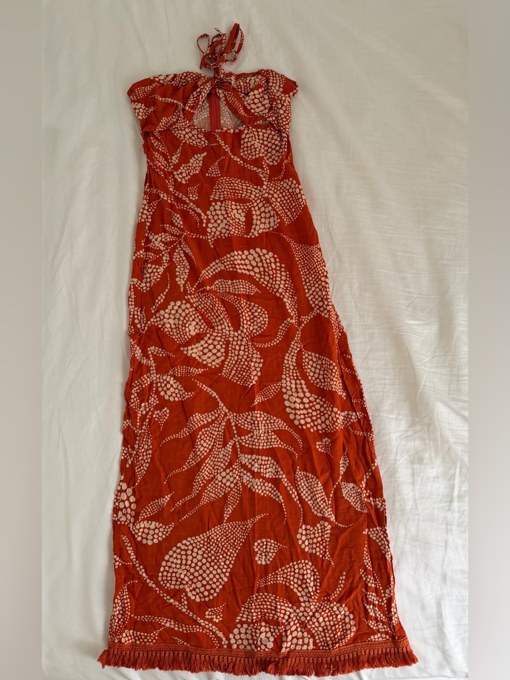 Orange Halter Maxi Dress with White Floral Print